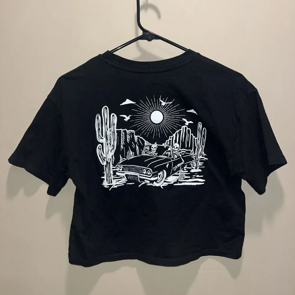 Women Organic Generation California Crop Top Black T-shirt XS Skeletons Desert - Picture 2 of 7